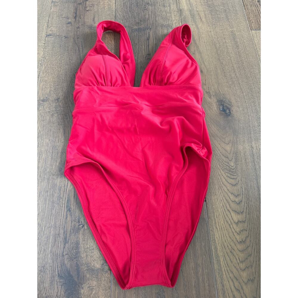 Quince Italian Plunge V-Neck One-Piece Swimsuit Bright Red Womens Small NWT